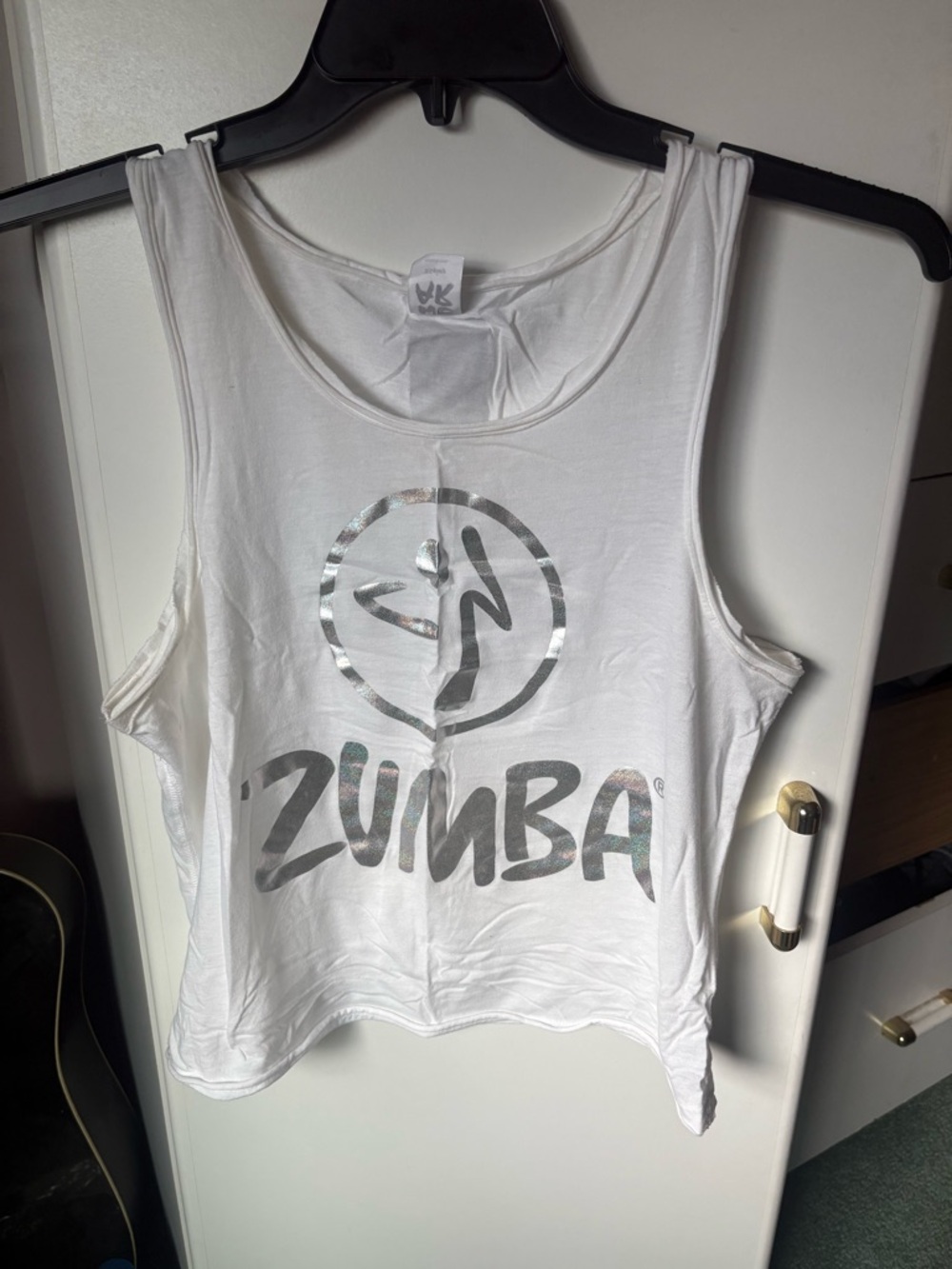 Zumba Fitness White Tank Top with Silver Logo